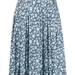 Tory Burch Navy and Light Blue Floral Midi Skirt